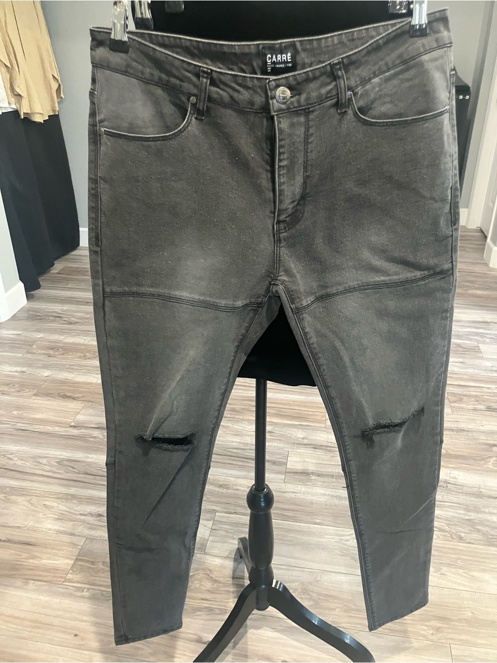 Men's Skinny Washed Black Jeans with Knee Rips